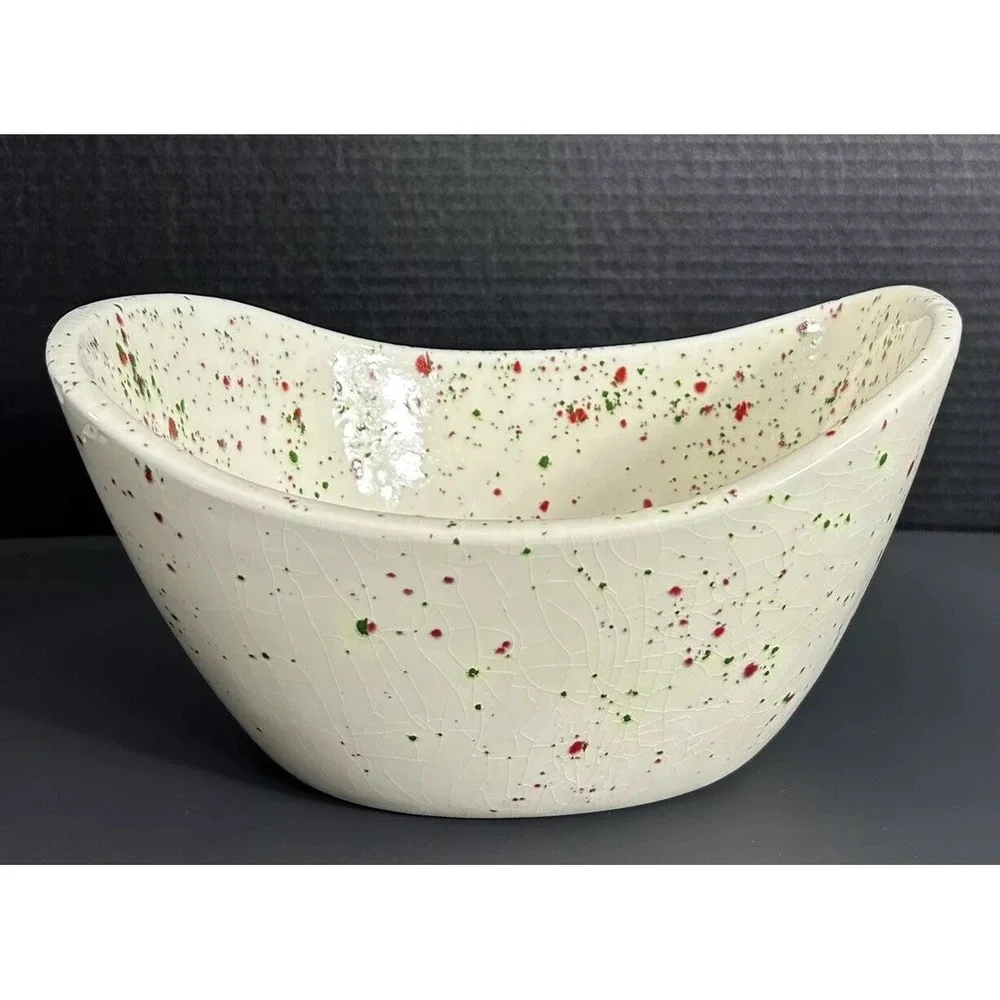 Merry X-mas Bowl Red Green‎ Sprinkles 1990 OOAK Christmas Holiday popcorn